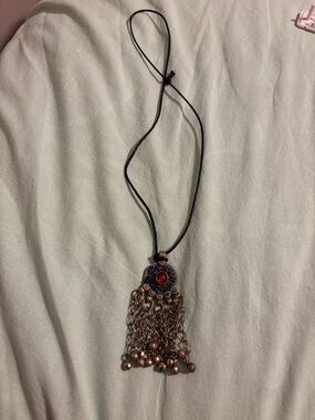 Bohemian Tassel Pendant Necklace in Copper with Multicolor Stones.vintage